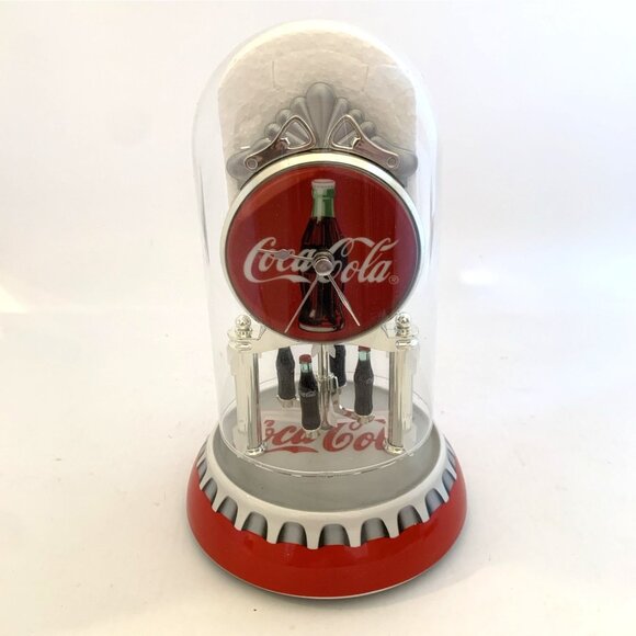 Coca Cola Bottle Cap Anniversary Clock Porcelain 2001 Glass Dome 7" Revolving - Picture 3 of 14
